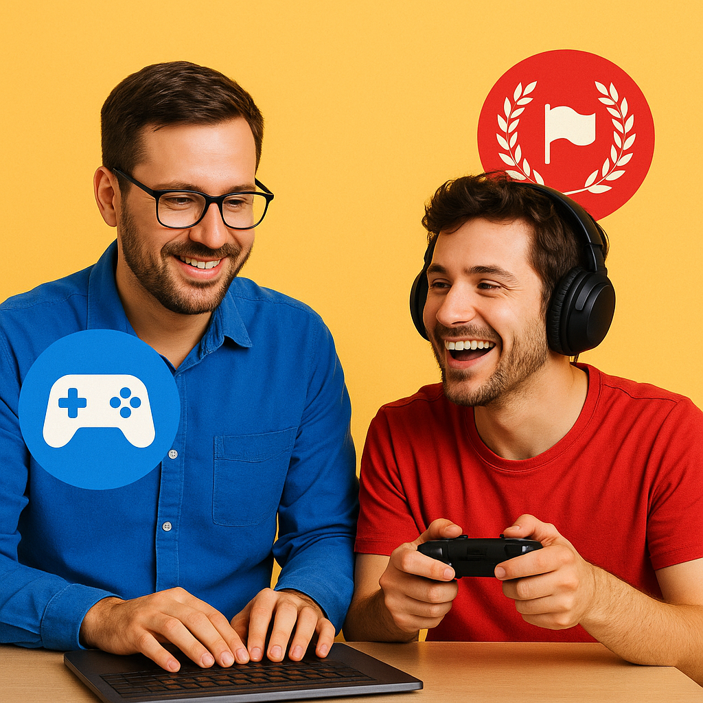 Developer and community thumbnail with badge overlays